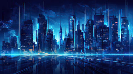 Futuristic city in neon light. Futuristic cityscape. 3D renderingの素材