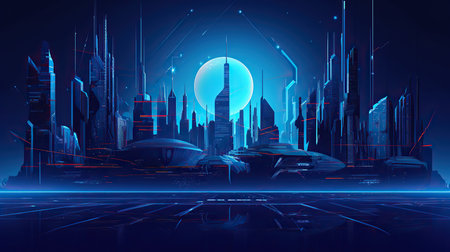 Futuristic city. Cyberpunk style. Futuristic city. Vector illustration.の素材