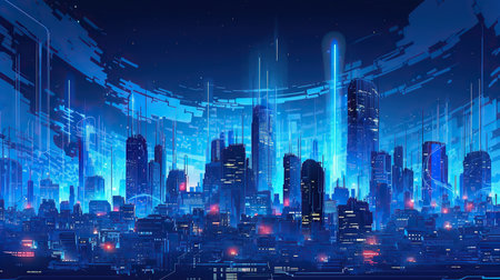 Abstract futuristic city background. Futuristic technology style. Vector illustration.の素材