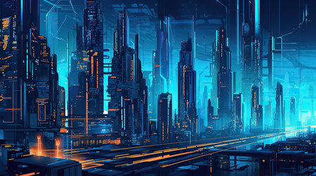 Abstract futuristic city background. Futuristic city concept. 3D Renderingの素材
