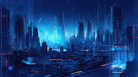 Futuristic city with skyscrapers and high-rise buildingsの素材