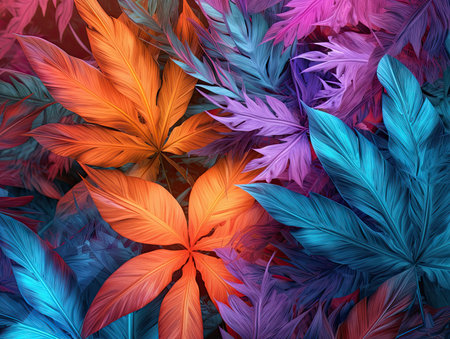 Multicolor feathers background. 3D rendering, 3d illustration.の素材