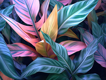 Tropical leaves pattern. Exotic jungle background. Vector illustrationの素材
