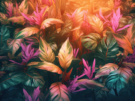 Beautiful tropical leaves background, 3d rendering. Computer digital drawing.の素材