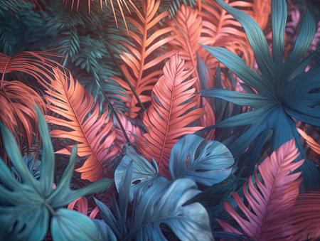 Tropical leaves background. Color of the year 2019 concept.の素材