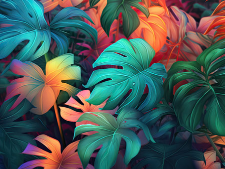 Tropical leaves monstera. Colorful background. Vector illustration.の素材
