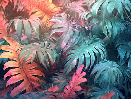 Tropical leaves background. Monstera leaves. 3d renderの素材