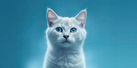 White cat with blue eyes on blue background. 3d rendering.の素材