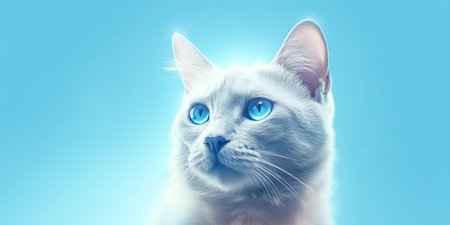 Beautiful white cat with blue eyes on a blue background. 3d renderingの素材