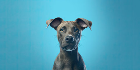 Thai Ridgeback dog portrait on blue background. Studio shot.の素材