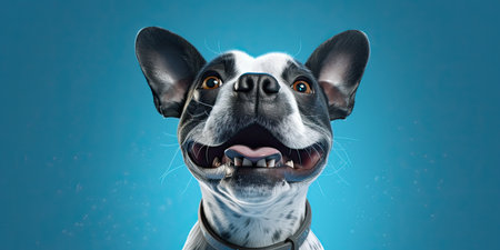 french bulldog funny face on blue background. 3d illustrationの素材