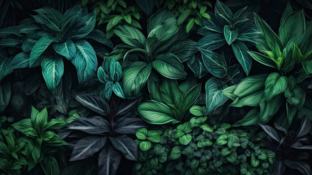 Dark green leaves background, 3d rendering. Computer digital drawing.の素材