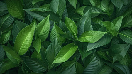 Green leaves background. Nature and environment concept. Top view, flat lay.の素材