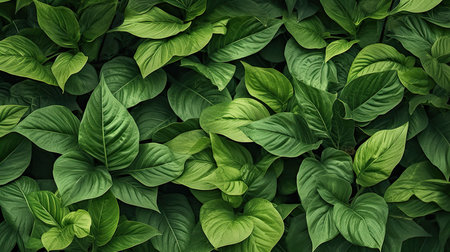 Green leaves background, top view. Nature concept. Flat lay.の素材