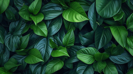 Green leaves background. Tropical leaves texture. Exotic plant wallpaper.の素材