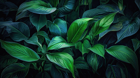 Tropical green leaves background. Exotic jungle greenery. Exotic foliage.の素材