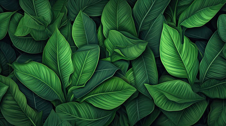 Realistic Detailed 3d Green Leaves Background. Vector Illustrationの素材
