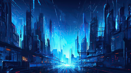 Futuristic city with high-rise buildings and high-rise buildingsの素材