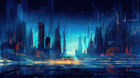 Abstract city background. Futuristic cityscape. 3D rendering.の素材