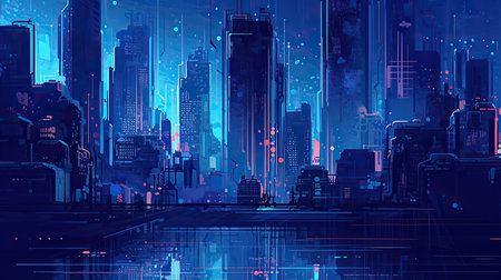 Night city. Futuristic cityscape. Vector illustration. Eps 10の素材