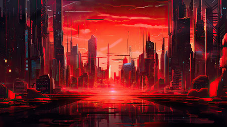 Futuristic city at sunset. 3d rendering, 3d illustration.の素材