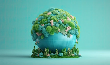 3D rendering of a green planet with trees and plants in itの素材