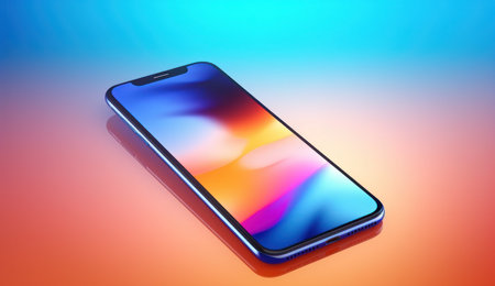Smartphone with colorful screen on a colorful background. 3d renderingの素材