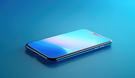 Smartphone with blue screen on blue background. 3D rendering.の素材