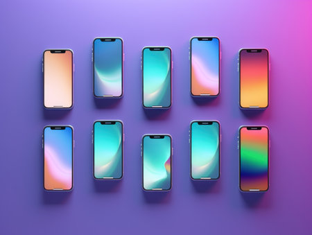 Smartphone mockup with colorful gradient background. 3d illustration.の素材