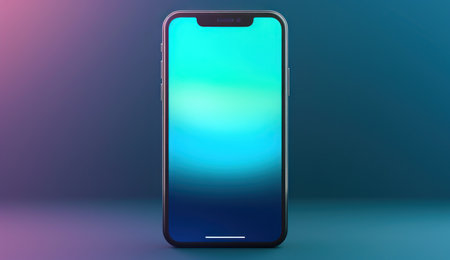 Smartphone with blue screen on a blue background. 3d renderingの素材