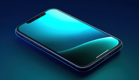 Highly rendering of mobile phone in blue background. 3D illustration.の素材