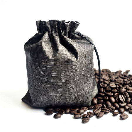 Coffee bag with coffee beans isolated on a white background.の素材