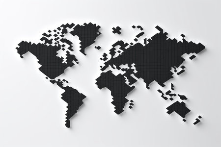 World map made of black puzzle pieces on white background. 3d illustrationの素材