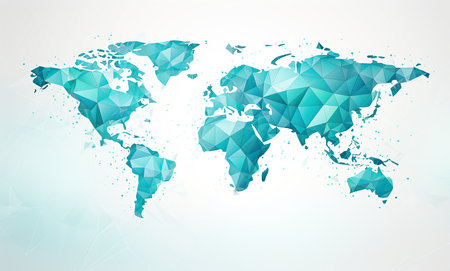 Polygonal world map with blue triangular polygons. Vector illustration.の素材