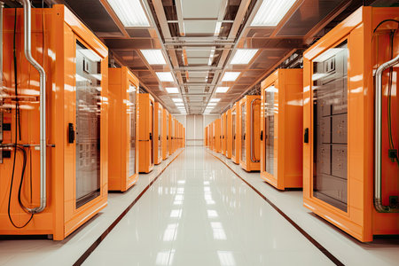 Orange servers in a data center. 3d rendering toned imageの素材