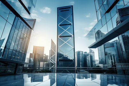 low angle view of modern skyscrapers in hongkongの素材
