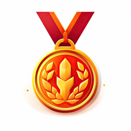 Golden medal with laurel wreath on white background. Vector illustration.の素材