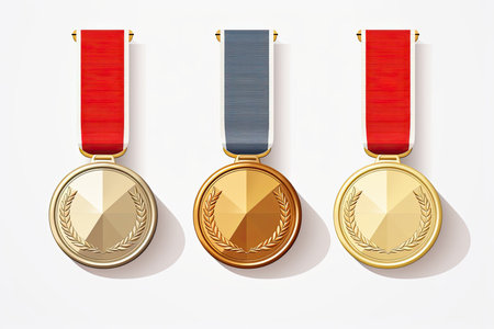 Gold, silver and bronze medals isolated on white background. Vector illustration.の素材