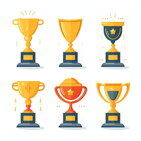 Trophy cup icons set. Flat illustration of trophy cup vector icons for web designの素材