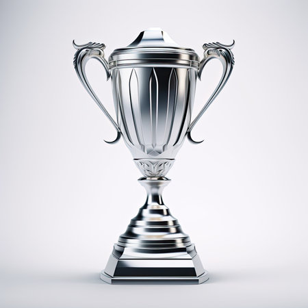 Trophy cup isolated on white background. 3d render illustration.の素材