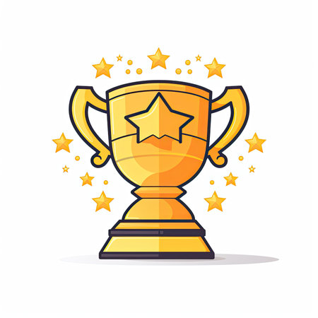 Trophy cup with star icon. Vector illustration in flat style.の素材