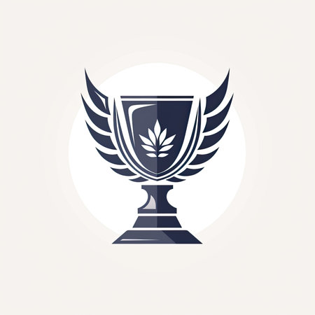 Trophy cup with laurel wreath and wings. Vector illustration.の素材