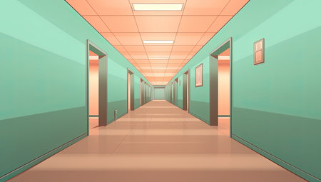Interior of a corridor with doors, 3D rendering. Computer digital drawing.の素材