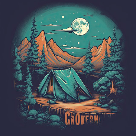 Camping in the forest at night. Vector illustration for your designの素材