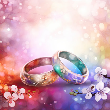 Wedding rings on bokeh background. Vector illustration.の素材