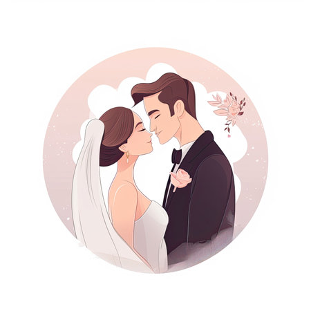 Wedding couple in love. Vector illustration in cartoon style.の素材