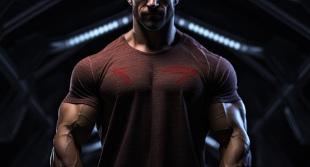 Portrait of a Muscular Athletic Bodybuilder Fitness Model Posing on a Black Background.の素材