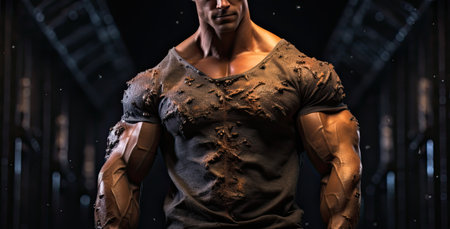 Muscular bodybuilder posing in the gym. Fitness and bodybuilding concept. Mixed mediaの素材