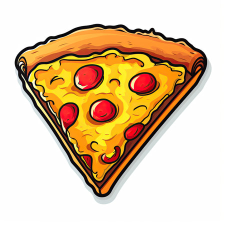 Illustration of a slice of pizza isolated on a white background.の素材