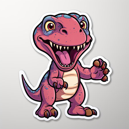 Cute dinosaur sticker isolated on white background. Vector cartoon illustration.の素材